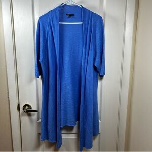 Eileen Fisher Sweater Cardigan Sz L Short Sleeve Blue Organic Linen Cotton Open